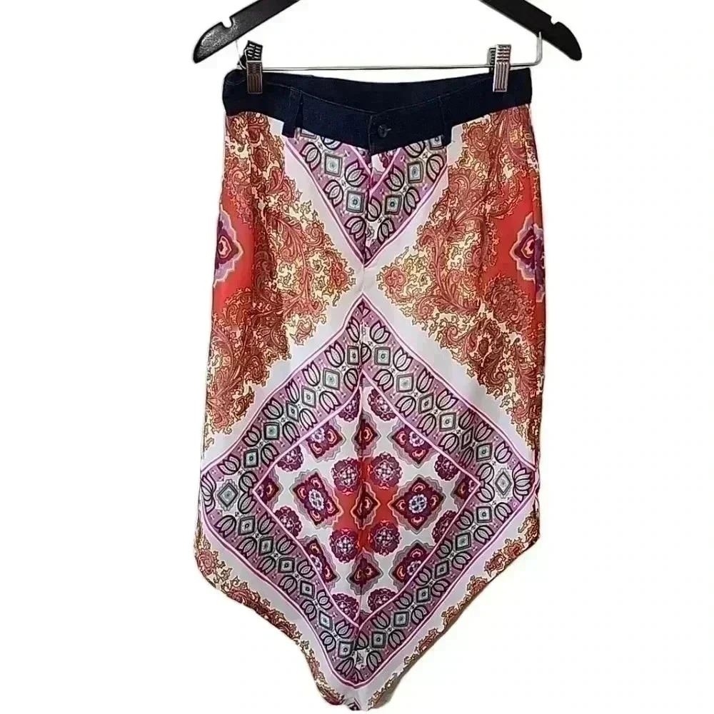 Y2k Vintage Denim Bandana Midi skirt. Size 7